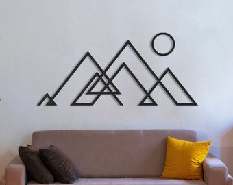 Geometric Mountain Metal Wall Art: Minimalist Line Decor