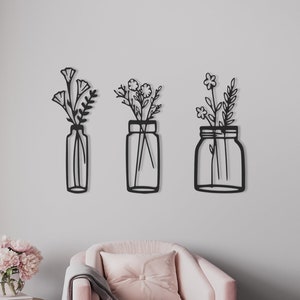 Flowers Metal Wall Art, 3 Pieces Wall Art, Living Room/Kitchen Decor, Modern Flower Art, Metal Wall Sculpture, Metal Wall Art