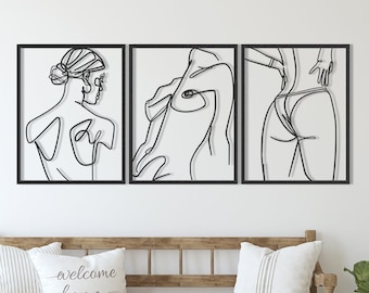 Female Body Metal Wall Art: Modern Line Art Decor, Set of 3