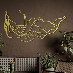 Abstract Wavy Lines Metal Wall Art: Modern Office Decor