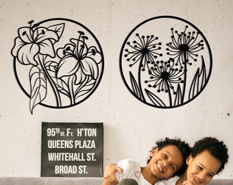 Flower Metal Wall Art Set: Botanical Home Decor