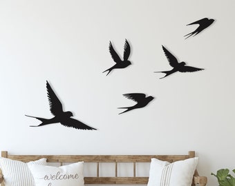 Birds Metal Wall Art, Flying Swallow Silhouette Decor