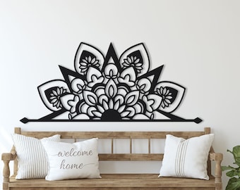Arte de pared de metal con mandala negro: decoración bohemia para el hogar