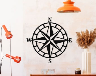 Metal Compass Wall Art: Textured Black Nautical Decor