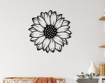 Textured Black Sunflower Metal Wall Art: Modern Floral Decor