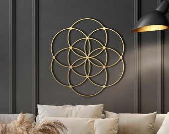 Modern Sacred Geometry Metal Wall Art - Seed of Life Sculpture for Loft Decor