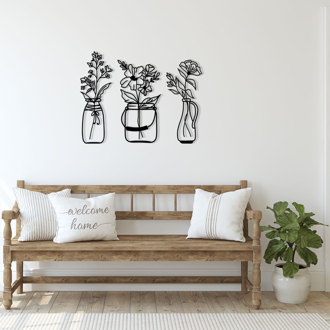 Flower in Vase Metal Wall Decor, Kitchen Wall Decor, Flower Metal Wall