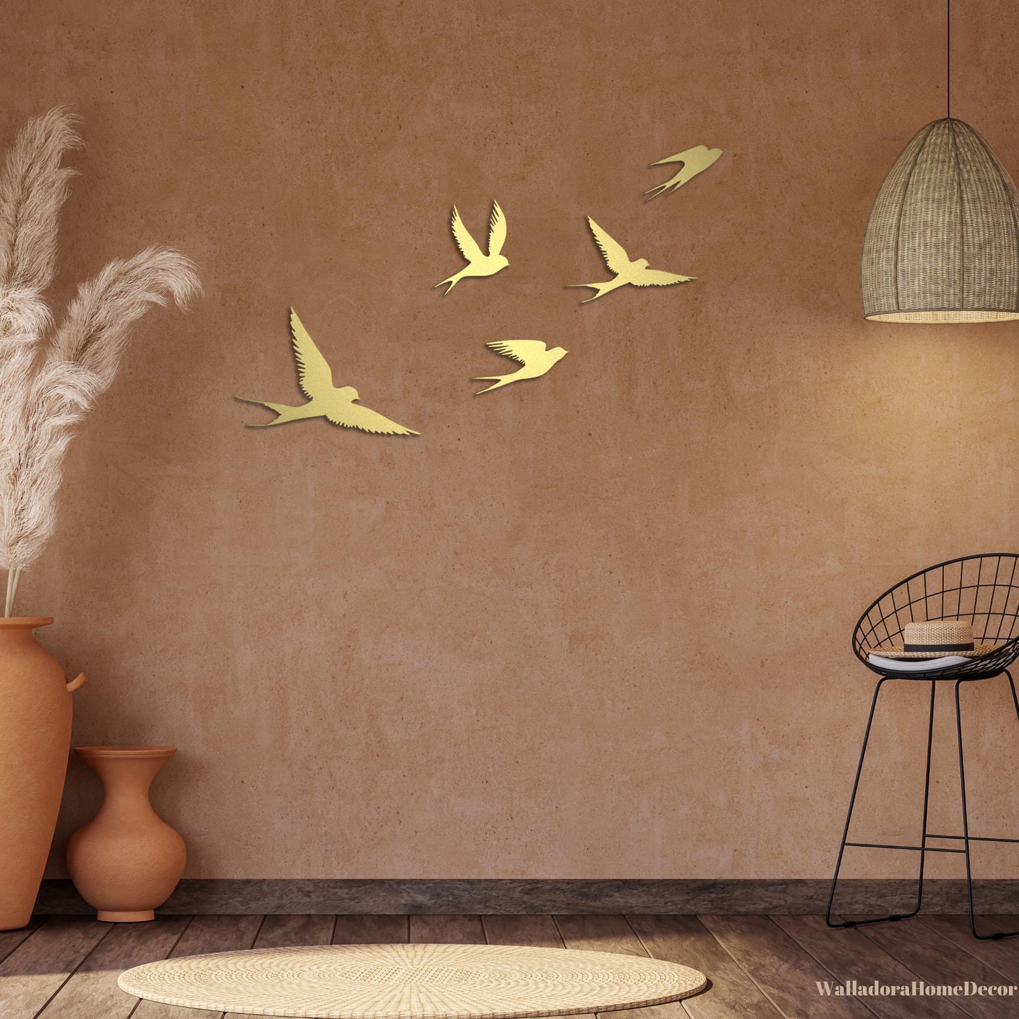 Décor Mural Hirondelles Noires - Set De 5 Silhouettes Métal - Décoration Moderne Ou Rustique