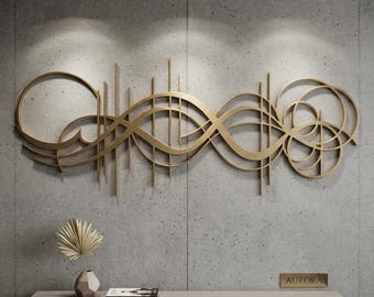 Abstract Metal Wall Art, Minimalist Line Art Decor, Contemporary Living Room Sculpture