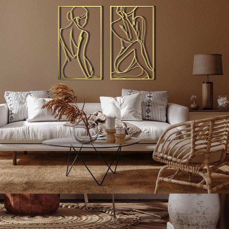 Gold Nude Woman Body Metal Wall Art, Modern Line Art Decor - Etsy