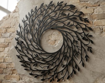 Metal Olive Branch Wreath Wall Art, Modern Botanical Sculpture, Minimalist Home Decor
