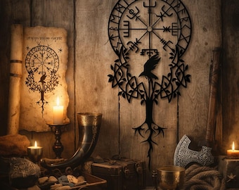 Vegvisir Metal Wall Art: Norse Viking Symbol Decor