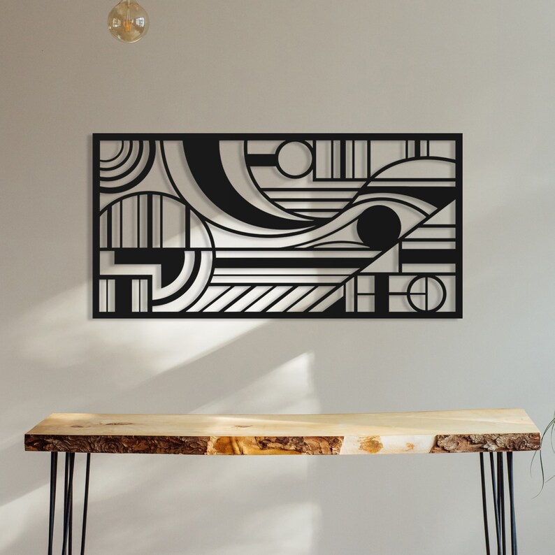 Modern Geometric Metal Wall Art Vertical Wall Art Geometric Etsy