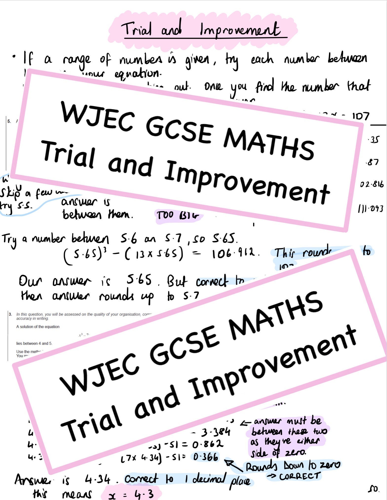 GCSE MATHS REVISION Trial & Improvement notes and examples | Etsy