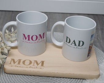 Bedruckte Tasse - MOM / DAD & Kindernamen | Geschenk zum Muttertag - bedruckt mit Wunschfotos, Familienfoto auf Tasse gedruckt