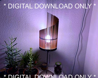 May include: A wooden lamp with a spiral design and a light bulb. The lamp is on a table with a plant in a pot next to it. The text "*DIGITAL DOWNLOAD ONLY*" is visible at the top and bottom of the image.
