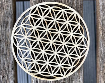 Flower of Life Wood Coaster Set, Sacred Geometry Decor