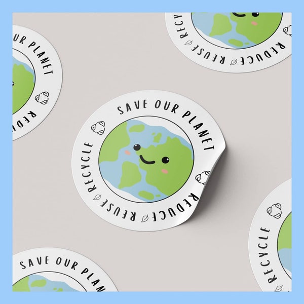 Save Our Planet/Recycle Me Stickers- 3.7cm Circle (35 Per Sheet)- Eco Friendly- Recycled Paper Material- READ DESCRIPTION