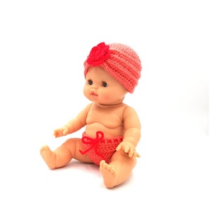 Crochet Pattern for Turban and Underwear Panties for Paola Reina Gordi Minikane Miniland 34 cm and similar dolls.