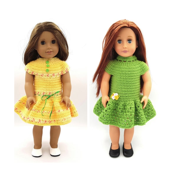 Crochet Pattern for Two Dresses for 18-inch dolls like American Girl, Our Generation, Maplelea Girl and other similar dolls.