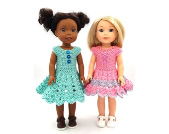 Crochet Pattern for Two Dresses for Wellie Wishers (14,5”), Hearts For Hearts Girls(14”) and similar Dolls (14-14,5”)