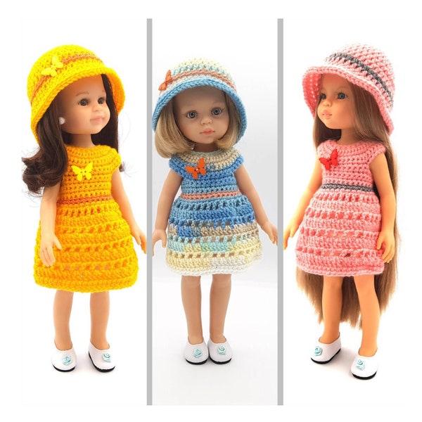 Modèle au crochet pour robe d'été et chapeau pour Paola Reina (13 po./33 cm) et poupées similaires (13 po./33 cm)