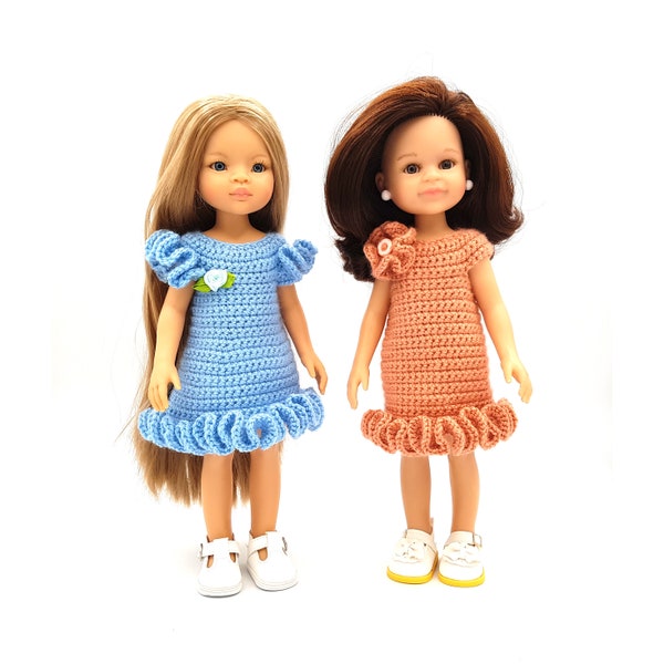 Crochet Pattern for Paola Reina (13”/33 cm) and similar Dolls (13”/33cm).Crochet Pattern for Dresses with Ruffles.