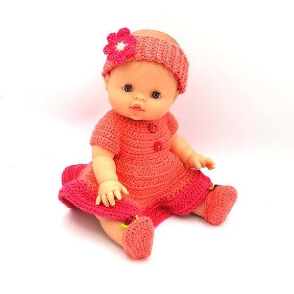 Crochet Pattern for Dress, Hairband and Shoes for Paola Reina Gordi 34 cm and similar dolls.