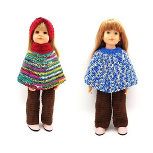 Crochet Pattern for Hannah Gotz, Happy Kids Gotz, Magic Attic and other slim 18 inch dolls. Pattern for Ponchos, Pants and Headbands.