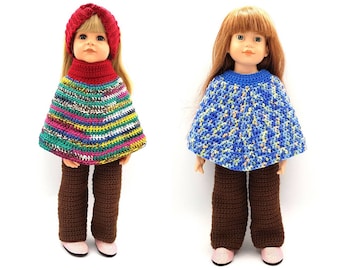 Crochet Pattern for Hannah Gotz, Happy Kids Gotz, Magic Attic and other slim 18 inch dolls. Pattern for Ponchos, Pants and Headbands.