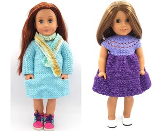 Crochet Pattern for Two Dresses with pockets for 18-inch dolls like Our Generation, Maplelea Girl and other similar dolls.