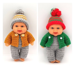 Crochet Pattern for Cardigan, Overalls and Hat for Paola Reina Los Peques 22 cm (8.5 inches), Miniland (21 cm) and similar dolls.