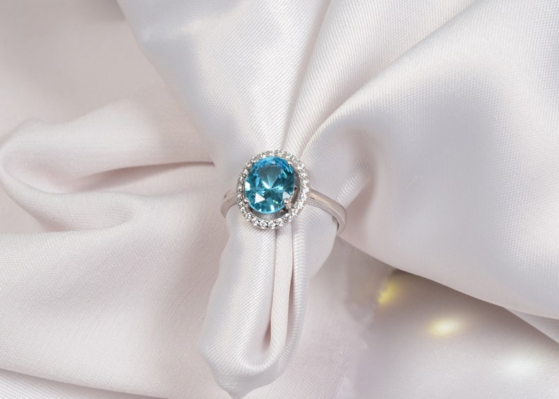 Natural Blue Topaz Engagement Ring For Woman,December Birthstone Ring,Promise/&Anniversary Gift For Girlfriend,Mother Ring,Bridesmaid Jewelry
