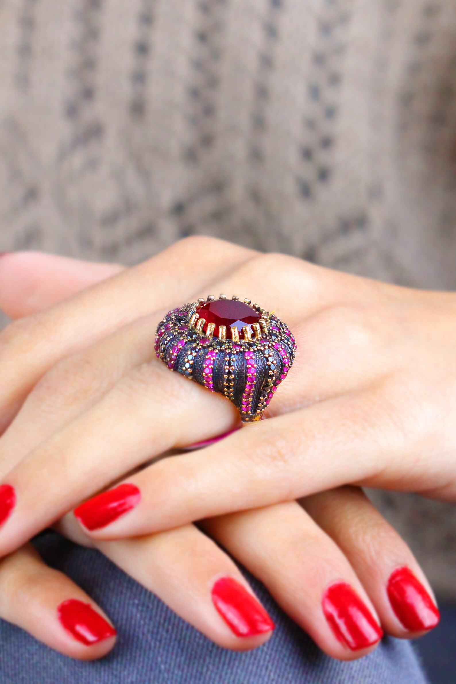 Silber Rubin Ringe für Frauen Großer Osmanischer Ring | Etsy
