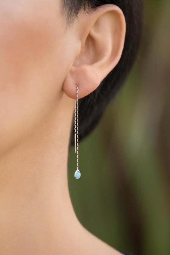 Turquoise Bead Threader Earrings - Wholesale Silver Jewelry - Silver Stars  Collection