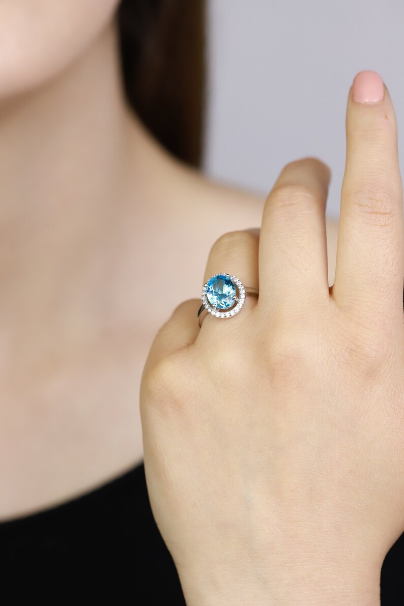 Natural Blue Topaz Engagement Ring For Woman,December Birthstone Ring,Promise/&Anniversary Gift For Girlfriend,Mother Ring,Bridesmaid Jewelry
