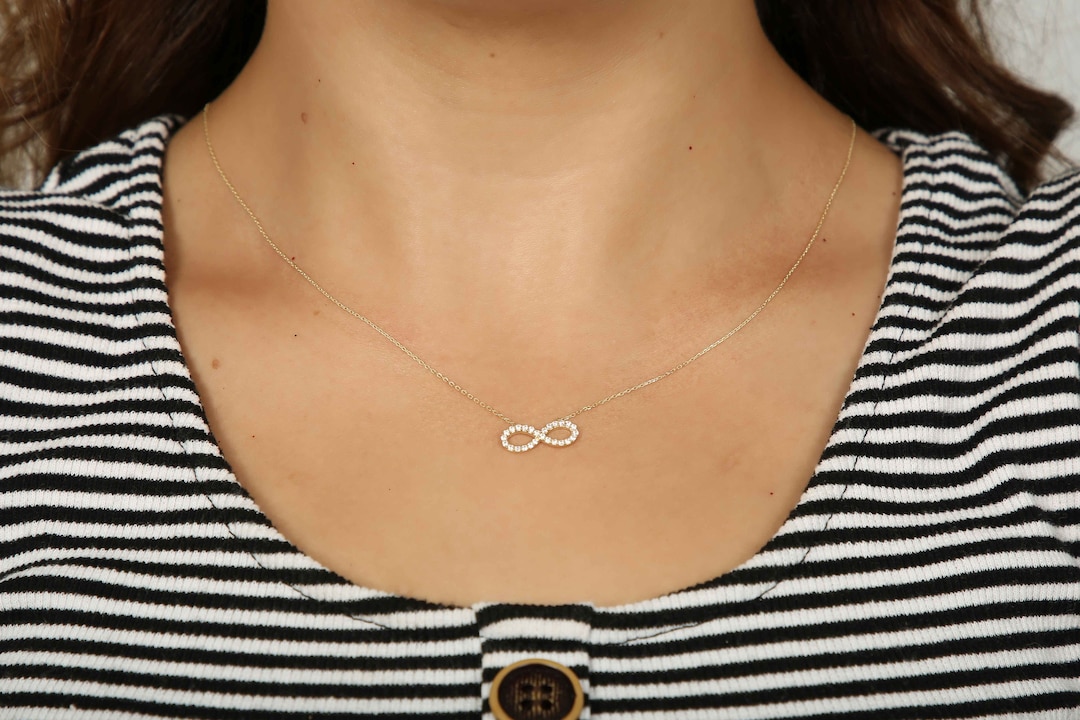 14K Solid Gold Infinity Pendant Dainty CZ Necklace Etsy