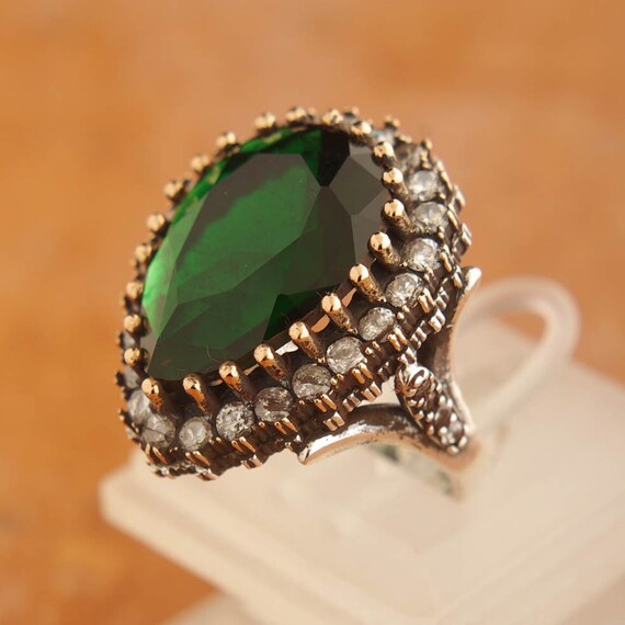 Multi Stone Green Emerald Ring Silver Turkish Jewelry for - Etsy