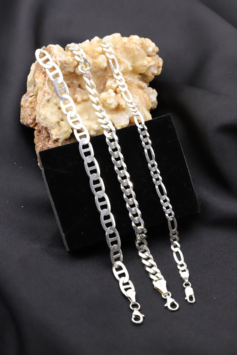 Birthday Gift For Boyfriend,Cuban Chain, 925 Sterling Silver Figaro Chain Bracelet For Mens Jewelry Gift For Him,Silver Chain Bracelet Men