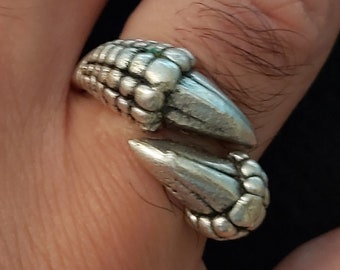 98 / CLAW Dragon Ring, Anneau Ouvert Animal Plaqué Argent