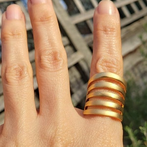 Chunky Gold Spiral Ring, Adjustable Brutalist Statement Band R71G