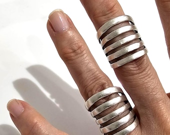 Chunky Silver, Wide Band, Adjustable Statement, Minimal Brutalist Sculptural Jewelry Ring