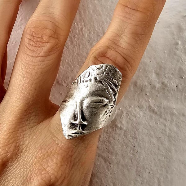 Silver ANTIQUE GREEK MASK Ring R41
