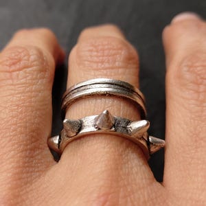 Silver Spike Ring, Edgy Punk Studded Band, Gothic Statement Stacking Ring, Handmade Alternative Unisex Gift