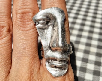 43 / Antique Greek FACE Silver / Gold plated Mask Ring