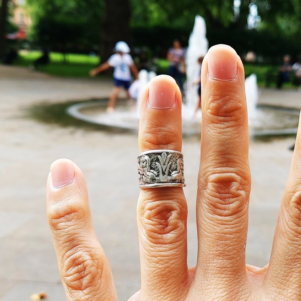 80 / Silver LEO LION Wide Knuckle Ring