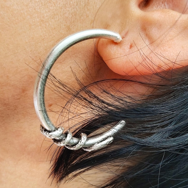 48- Zilveren hoepel SNAKE oorbellen, gotische dierlijke oorbellen