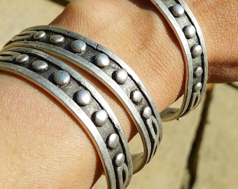 Silver Beaded Cuff Bracelet Textured Minimalist Modernist Sculptural Statement Chunky Jewelry Design