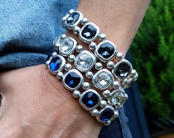 35 - Silver Plated Stretchy Bracelet with Crystal Gemstone