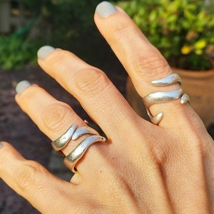 123 / Silver Plated WAVE Brutalist Ring, Modernist wide Hammered Ring